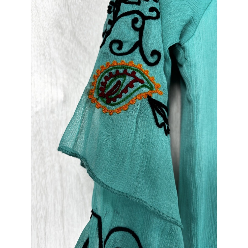 R Cinco Ranch Embroidered Tunic Dress L Cold Shoulder Boho Western Rodeo Chic - Picture 6 of 10